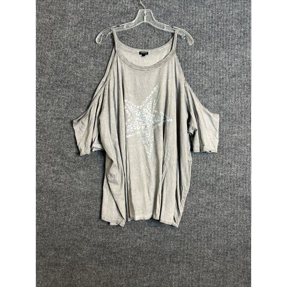 Torrid Womens Graphic T Shirt Size 6X Cold Shoulder Star Print Grunge Boho - Picture 1 of 7